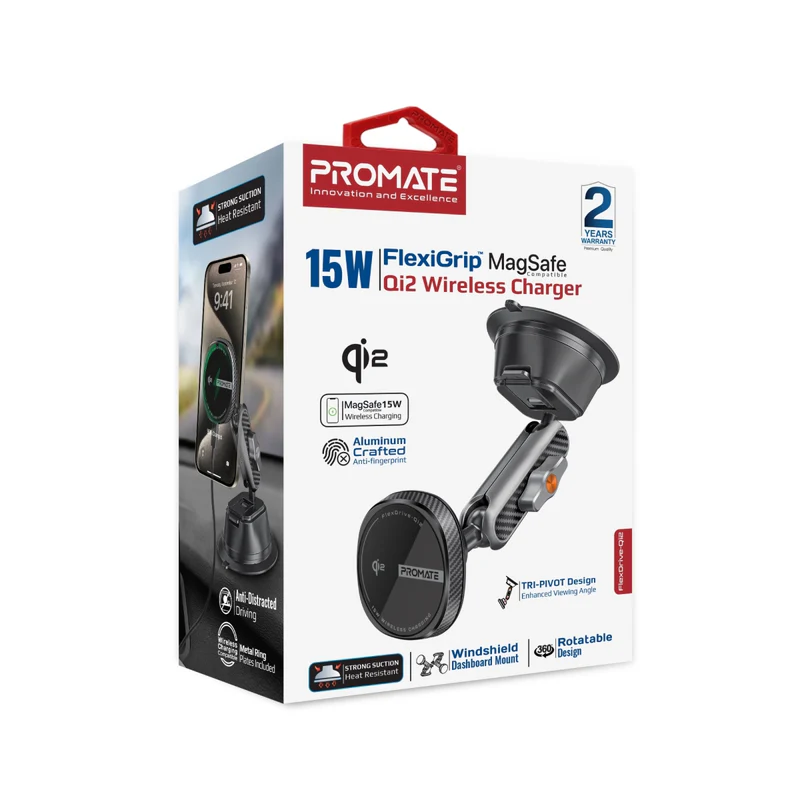 Promate FlexDrive-Qi2 FlexiGrip 15W MagSafe Compatible Qi2 Wireless Charger Promate FlexDrive-Qi2 FlexiGrip 15W MagSafe Compatible Qi2 Wireless Charger